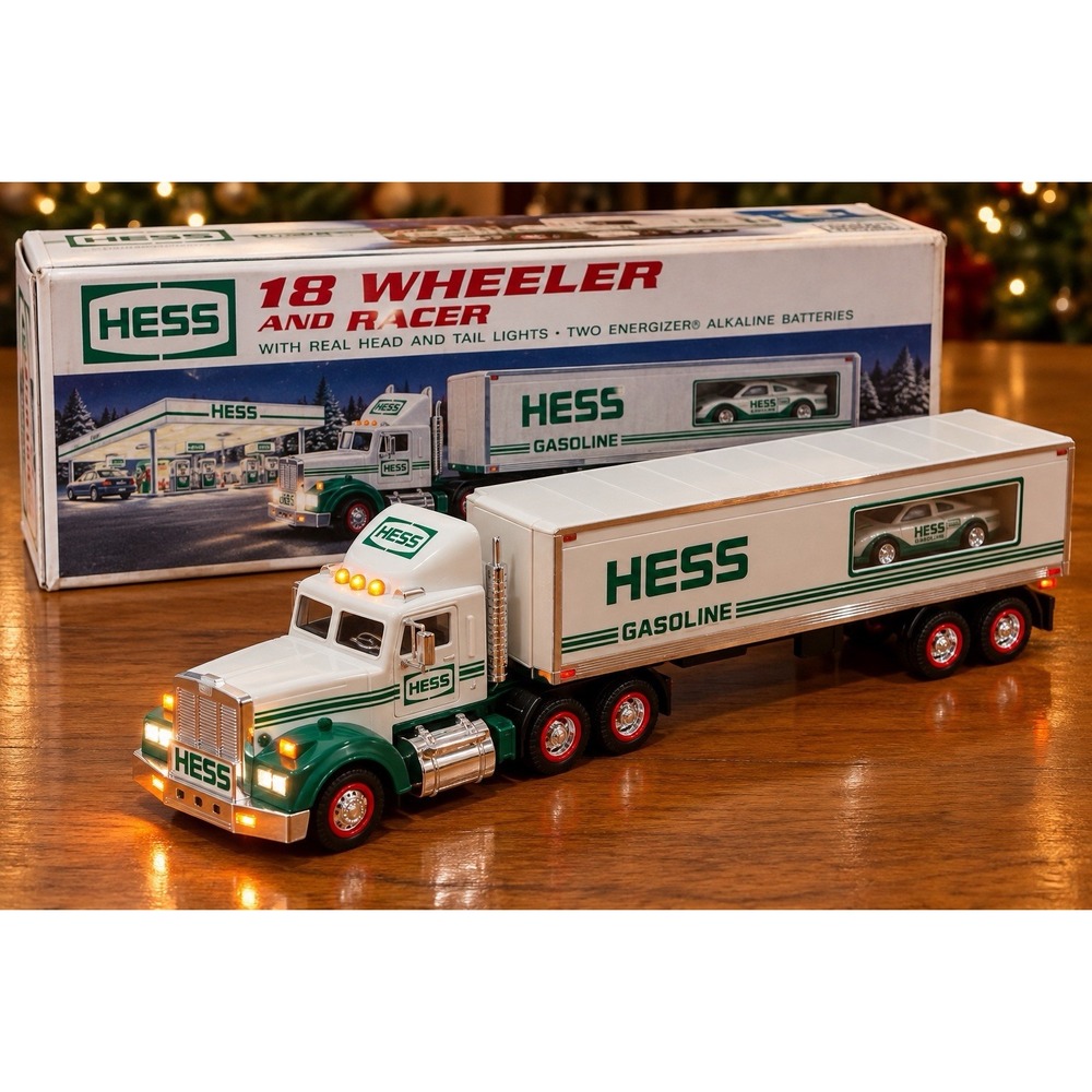 Vintage 1992 Hess 18 Wheeler and Racer Truck Original Box Lights Work Tested